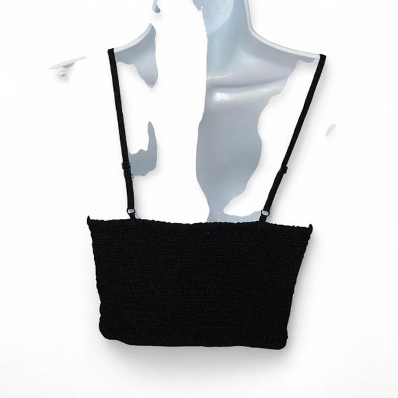 American Eagle Black Corset Style Cami Tank Top Smocked Back Size Small - Picture 2 of 5